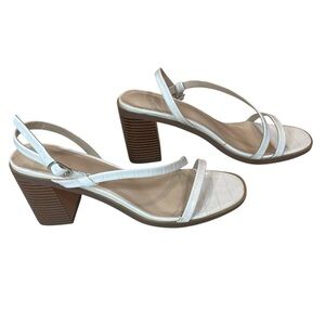 H Halston Fantasia Skinny Strap White Croc Embossed Vegan Leather Block Heel